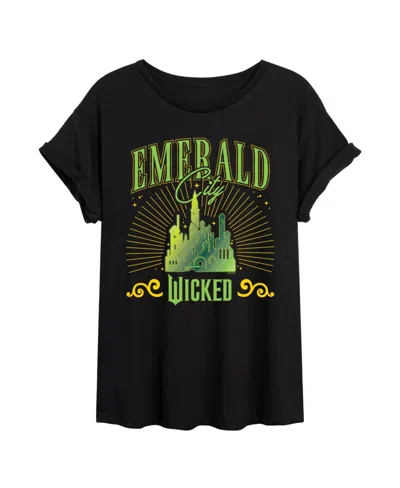 Hybrid Apparel Trendy Plus Size Wicked Emerald City Graphic Crew Neck T-shirt In Black