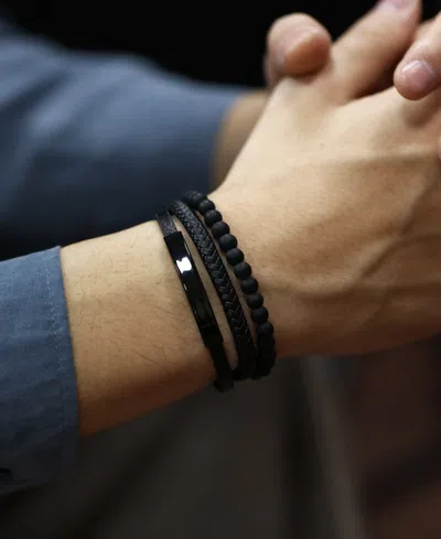 Rhona Sutton Black Identification Leather Stainless Steel Bracelet In Black