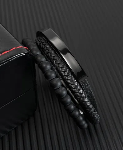 Rhona Sutton Black Identification Leather Stainless Steel Bracelet In Black