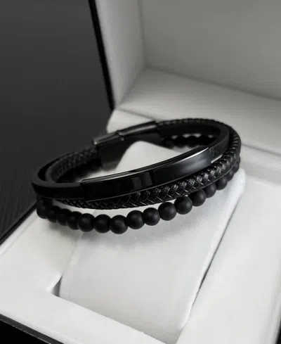 Rhona Sutton Black Identification Leather Stainless Steel Bracelet In Black