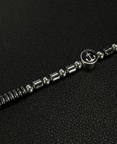 Rhona Sutton Hematite Anchor Beaded Stainless Steel Bracelet In Black