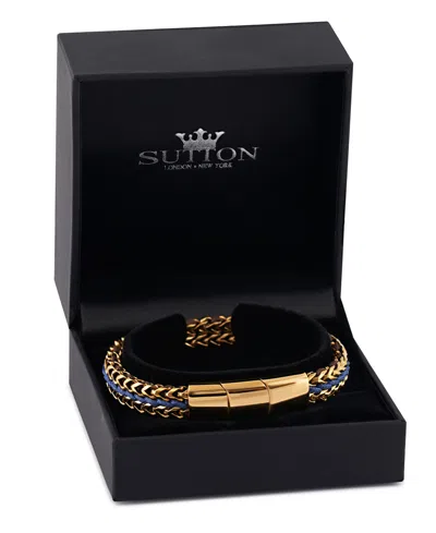 Rhona Sutton Gold Brown/blue Cord With Chain Stainless Steel Bracelet In Gold