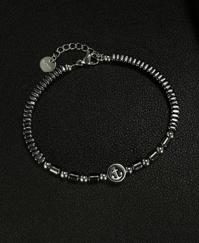 Rhona Sutton Hematite Anchor Beaded Stainless Steel Bracelet In Black