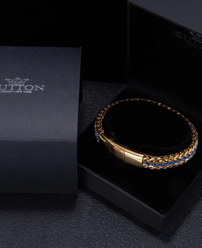 Rhona Sutton Gold Brown/blue Cord With Chain Stainless Steel Bracelet In Gold