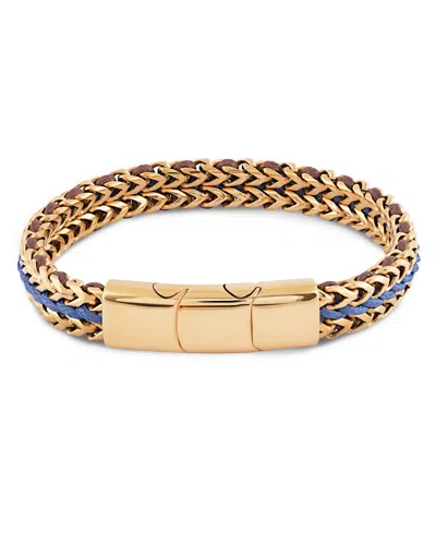 Rhona Sutton Gold Brown/blue Cord With Chain Stainless Steel Bracelet In Gold