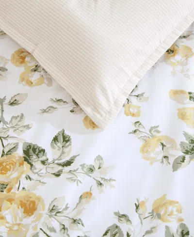 Laura Ashley Roses Reversible 7-pc. Comforter Set, Full/queen In Gold,green