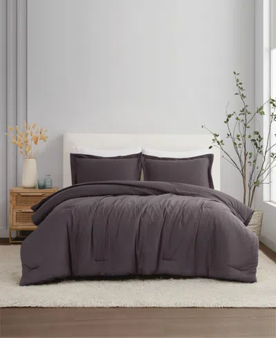 Brooklyn Loom Brookyln Loom 100% Linen Cover 3-pc. Comforter Set, Full/queen In Charcoal