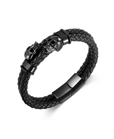 Rhona Sutton Black Reaper Leather Stainless Steel Bracelet In Black