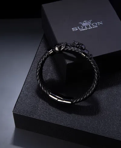 Rhona Sutton Black Reaper Leather Stainless Steel Bracelet In Black