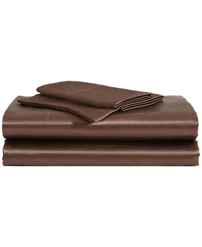 Betsey Johnson Solid Satin Sheet Set In Espresso Brown