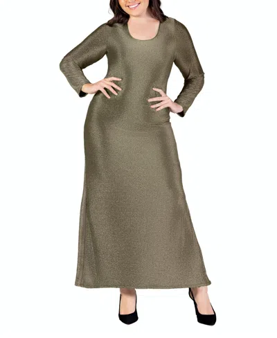 24seven Comfort Apparel Plus Size Long Sleeve Maxi Dress In Gold