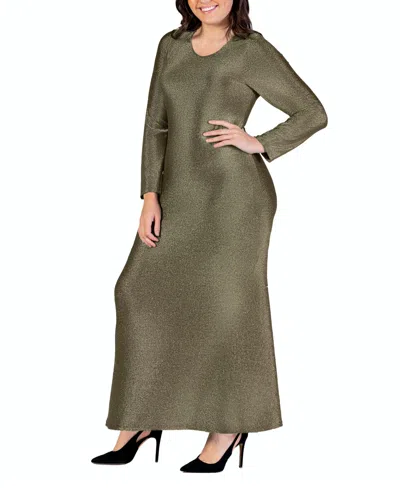 24seven Comfort Apparel Plus Size Long Sleeve Maxi Dress In Gold