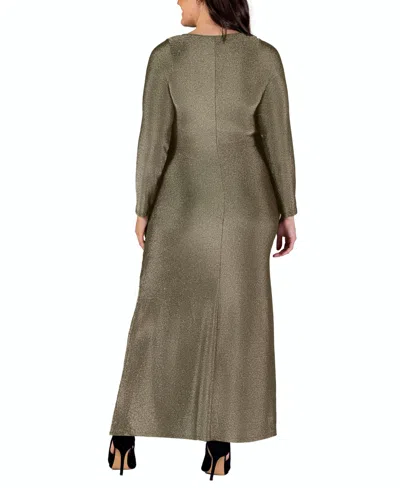 24seven Comfort Apparel Plus Size Long Sleeve Maxi Dress In Gold