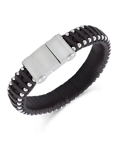 Rhona Sutton Stainless Steel Contemporary Leather Studded Bracelet In Silver