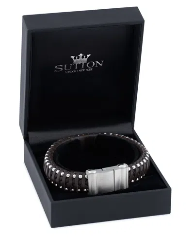 Rhona Sutton Stainless Steel Contemporary Leather Studded Bracelet In Silver