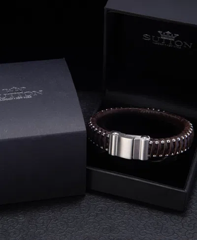 Rhona Sutton Stainless Steel Contemporary Leather Studded Bracelet In Silver