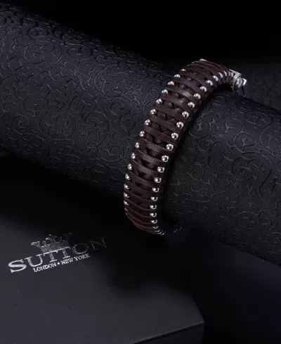 Rhona Sutton Stainless Steel Contemporary Leather Studded Bracelet In Silver