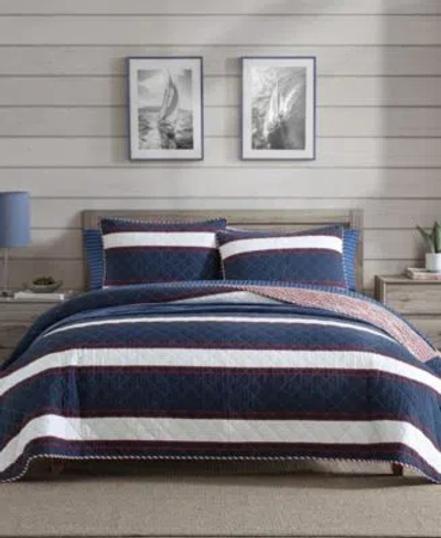 Nautica 136 Thread Count Wesley Cotton 2pc Reversible Quilt Set In Navy