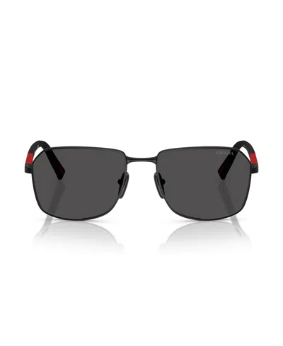 Prada Linea Rossa 57mm Rectangular Sunglasses In Matte Black