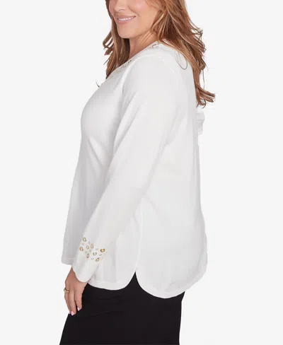 Shop Ruby Rd. Plus Size Grommet Embellished Fine Gauge Sweater In Ivory
