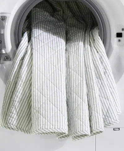 Laura Ashley Oxford Stripe Reversible 3-pc. Quilt Set, Full/queen In Green