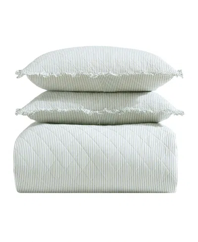 Laura Ashley Oxford Stripe Reversible 3-pc. Quilt Set, Full/queen In Green