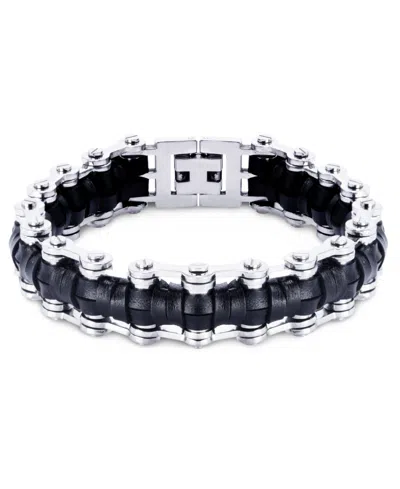 Rhona Sutton Leather Bicycle Chain Stainless Steel Bracelet In Silver