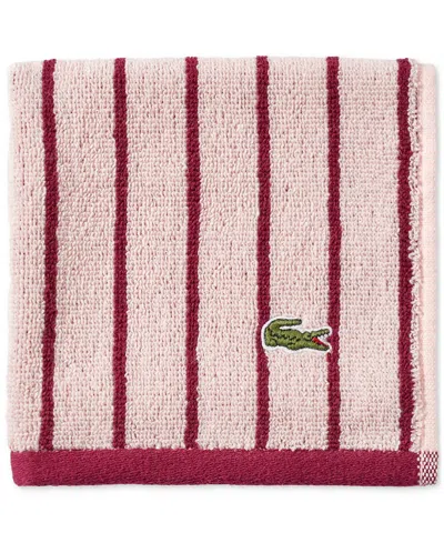 Lacoste Home Centre Mark Cotton Jacquard Stripe Washcloth, 13" X 13" In Pink