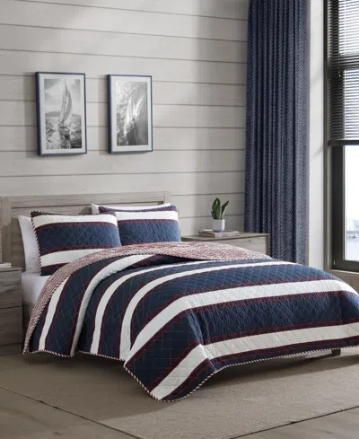 Nautica 136 Thread Count Wesley Cotton 2pc Reversible Quilt Set In Navy