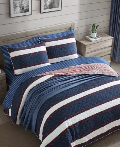 Nautica 136 Thread Count Wesley Cotton 2pc Reversible Quilt Set In Navy