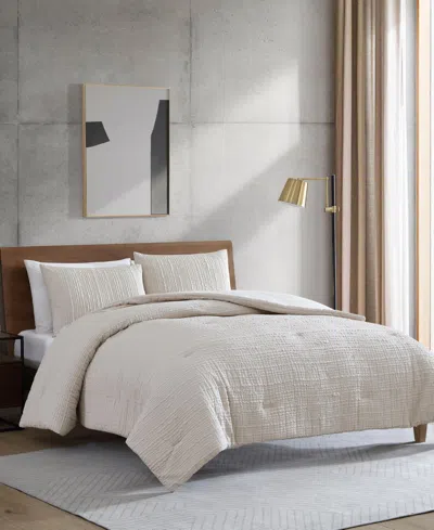 Kenneth Cole New York Serenity Wavy Lines Embossed 3-pc. Comforter Set, Full/queen In Light Beige