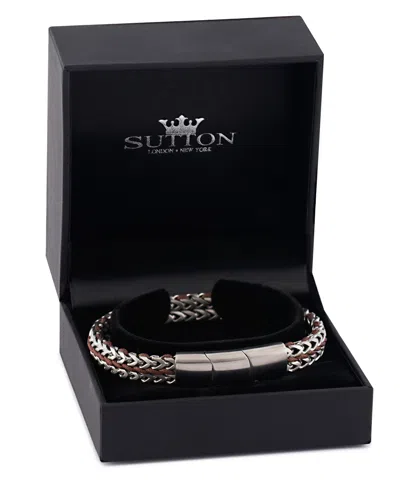 Rhona Sutton Silver Brown Cord With Chain Stainless Steel Bracelet In Silver
