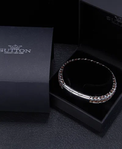 Rhona Sutton Silver Brown Cord With Chain Stainless Steel Bracelet In Silver
