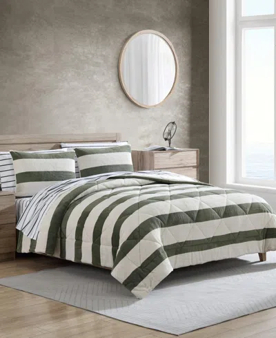 Nautica Lawndale Twill Plush 3-pc. Comforter Set, Full/queen In Almond,fern Green