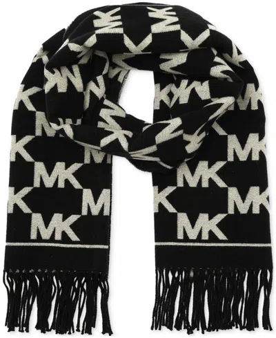 Michael Kors Michael  Women's Metallic Logo Wrap Scarf In Black Silver