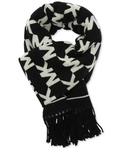 Michael Kors Michael  Women's Metallic Logo Wrap Scarf In Black Silver