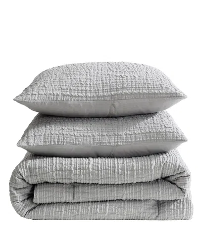 Kenneth Cole New York Serenity Wavy Lines Embossed 3-pc. Duvet Cover Set, Full/queen In Pewter