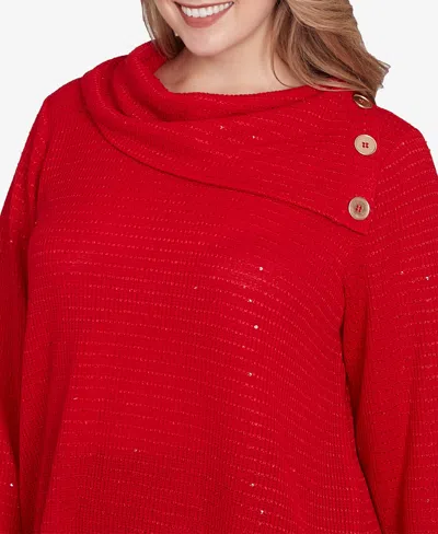 Ruby Rd. Plus Size Split Cowl Neck Sequin Knit Top In Lipstick