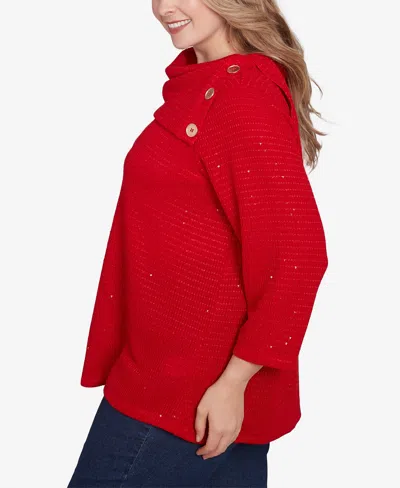 Ruby Rd. Plus Size Split Cowl Neck Sequin Knit Top In Lipstick