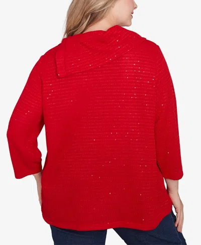 Ruby Rd. Plus Size Split Cowl Neck Sequin Knit Top In Lipstick