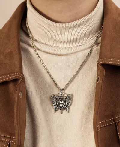 Rhona Sutton Silver Quis Ut Deus Stainless Steel Pendant Necklace In Silver