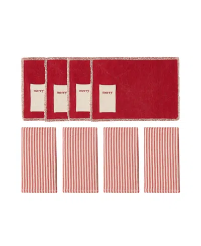Avanti Merry Polyester 8 Piece Placemats/napkins Set In Red