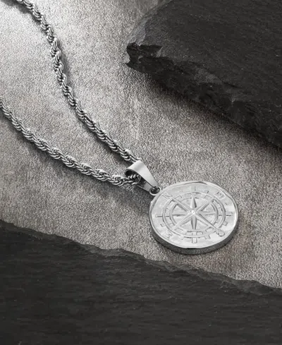 Rhona Sutton Compass Coin Pendant Stainless Steel Necklace In Silver