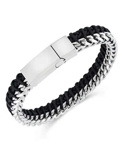 Rhona Sutton Stainless Steel Contemporary Threaded Leather And Chain Bracelet In Silver