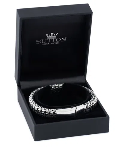 Rhona Sutton Stainless Steel Contemporary Threaded Leather And Chain Bracelet In Silver