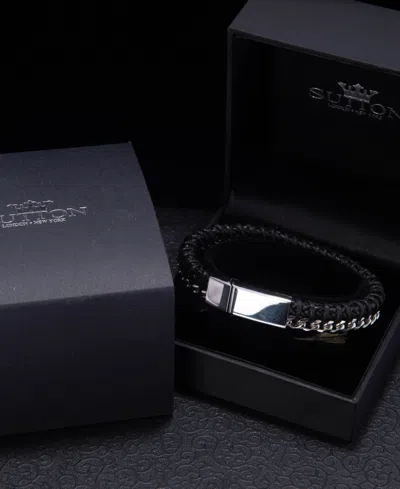 Rhona Sutton Stainless Steel Contemporary Threaded Leather And Chain Bracelet In Silver