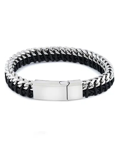 Rhona Sutton Stainless Steel Contemporary Threaded Leather And Chain Bracelet In Silver