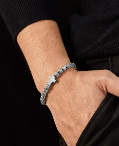 Rhona Sutton Silver Cross Beaded Rope Stainless Steel Bracelet In Silver