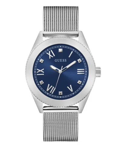 Guess Men's Silver-tone Stainless Steel Mesh Bracelet Watch 44mm In Silver Tone