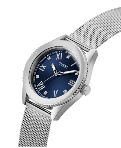 Guess Men's Silver-tone Stainless Steel Mesh Bracelet Watch 44mm In Silver Tone